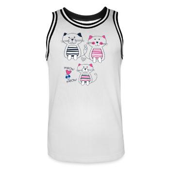 Chats rayés - Maillot de basket Homme - blanc/noir - Devant - AI Model Male 185 dark (185cm)