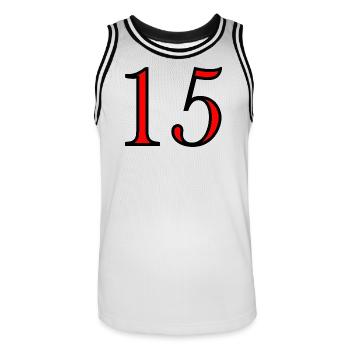 15. 15 ANS. 15e ANNIVERSAIRE. ANNIVERSAIRE 15 ANS. - Maillot de basket Homme - blanc/noir - Devant - AI Model Male 185 dark (185cm)