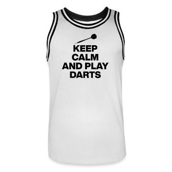 KEEP CALM AND PLAY DARTS! 180 PFEILE - Männer Basketball-Trikot - Weiß/Schwarz - Vorne - AI Model Male 185 dark (185cm)