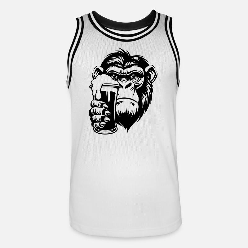 Affe hält ein Getränk mit Schaum - Männer Basketball-Trikot - Weiß/Schwarz