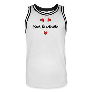 COOL RETIREMENT - Men's Basketball Jersey - white/black - Front - AI Model Male 185 dark (185cm)