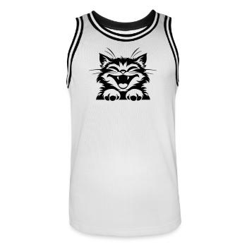 Laughing Cat with Paws: Funny Cats T-Shirt - Men's Basketball Jersey - white/black - Front - AI Model Male 185 dark (185cm)