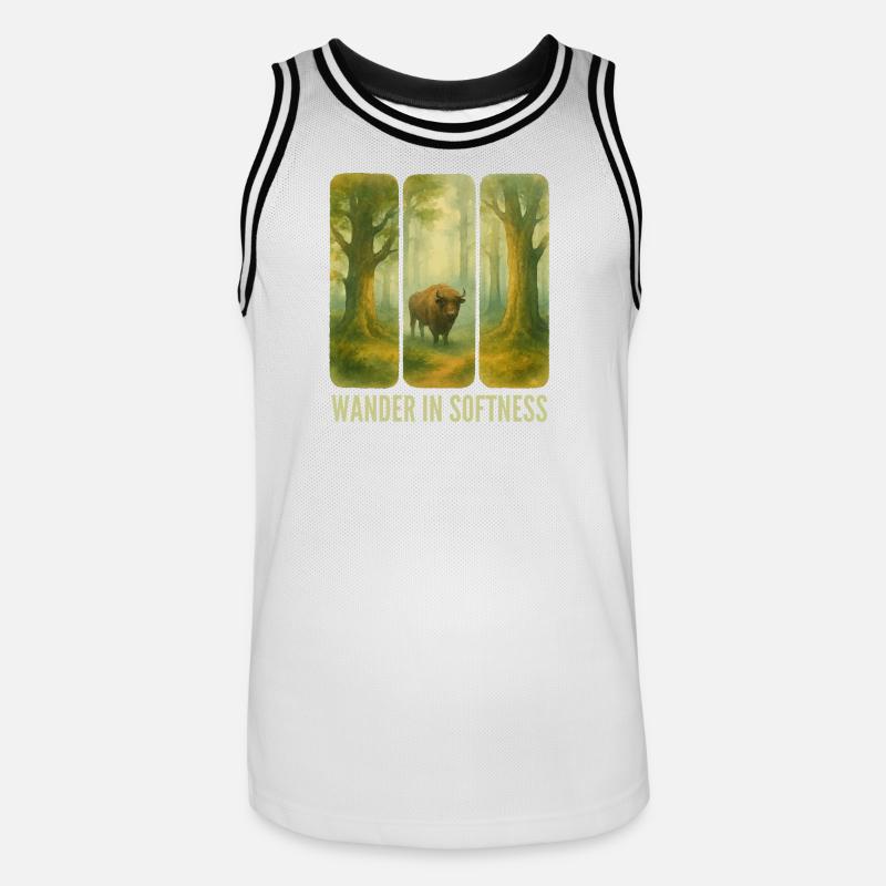 Bisons errants dans la forêt - Maillot de basket Homme - blanc/noir