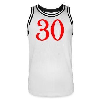 30. 30 ANS. 30e ANNIVERSAIRE. ANNIVERSAIRE 30 ANS. - Maillot de basket Homme - blanc/noir - Devant - AI Model Male 185 dark (185cm)