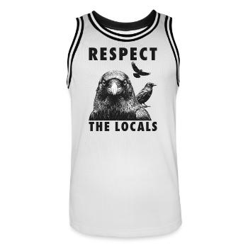 Drôle de chant : soutien Les locaux Amoureux des oiseaux - Maillot de basket Homme - blanc/noir - Devant - AI Model Male 185 dark (185cm)