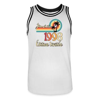 Januar 1998 Limited Edition Vintage - Männer Basketball-Trikot - Weiß/Schwarz - Vorne - AI Model Male 185 dark (185cm)