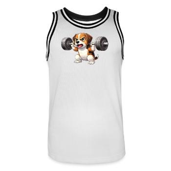Beagle Workout Bodybuilding Barbell Training Motiv - Männer Basketball-Trikot - Weiß/Schwarz - Vorne - AI Model Male 185 dark (185cm)