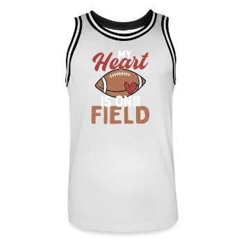 My Heart Is On The Field Season Football Player - Men's Basketball Jersey - white/black - Front - AI Model Male 185 dark (185cm)