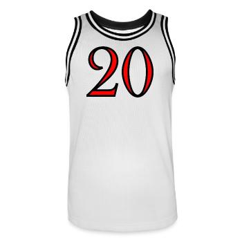 20. 20e ANNIVERSAIRE. ANNIVERSAIRE 20 ANS. 20 ANS. - Maillot de basket Homme - blanc/noir - Devant - AI Model Male 185 dark (185cm)