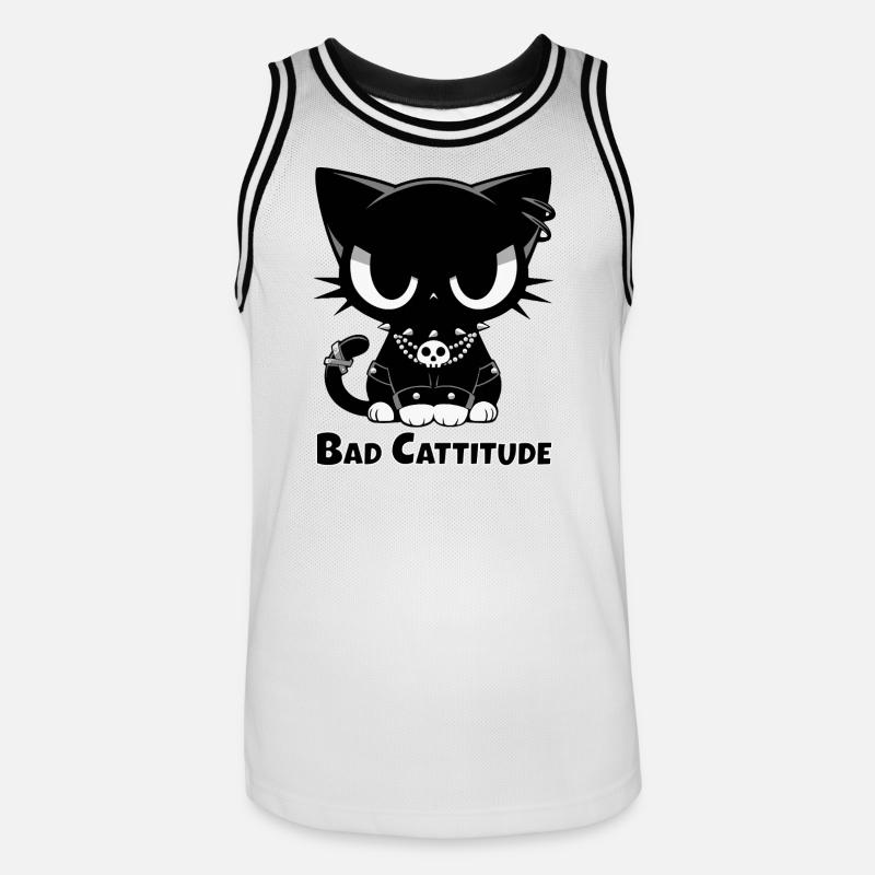 Bad Cattitude Chat gothique avec attitude - Maillot de basket Homme - blanc/noir