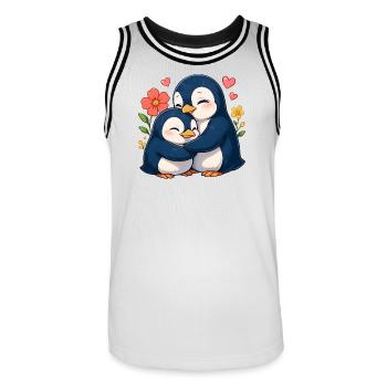 Des manchots câlins dans une mer de fleurs - Maillot de basket Homme - blanc/noir - Devant - AI Model Male 185 dark (185cm)