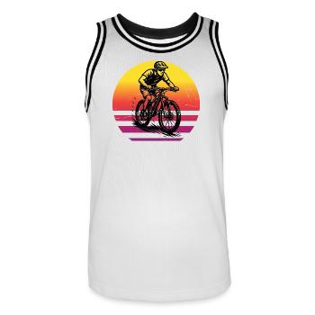 Iconic mountain bike motif - Men's Basketball Jersey - white/black - Front - AI Model Male 185 dark (185cm)