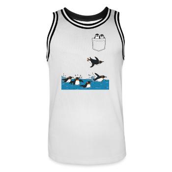Penguin Jump Into The Water Pocket Design - Men's Basketball Jersey - white/black - Front - AI Model Male 185 dark (185cm)