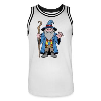 Cosmic Wizard in Starry Hat - Men's Basketball Jersey - white/black - Front - AI Model Male 185 dark (185cm)