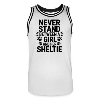 Shetland Sheepdog Sayings Funny Sheltie Gift - Men's Basketball Jersey - white/black - Front - AI Model Male 185 dark (185cm)
