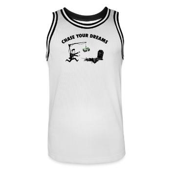Poursuis tes rêves - Satire de l’appât à l’argent - Maillot de basket Homme - blanc/noir - Devant - AI Model Male 185 dark (185cm)