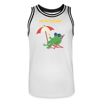 Frosch Strandurlaub mit Cocktail. Geiles Wetter! - Männer Basketball-Trikot - Weiß/Schwarz - Vorne - AI Model Male 185 dark (185cm)