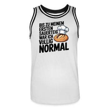 Bis zum ersten Sauerteig war ich normal - Männer Basketball-Trikot - Weiß/Schwarz - Vorne - AI Model Male 185 dark (185cm)