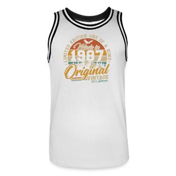 Original 1987 Vintage Birthday Retro Gift - Men's Basketball Jersey - white/black - Front - AI Model Male 185 dark (185cm)