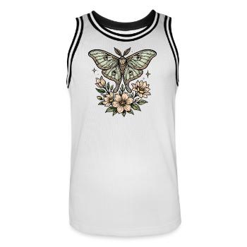Motte mit Blütenbouquet - Männer Basketball-Trikot - Weiß/Schwarz - Vorne - AI Model Male 185 dark (185cm)