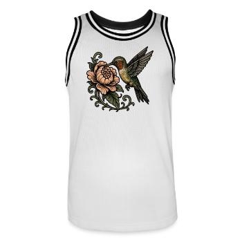 Hummingbird with Rose Vintage Tattoo - Men's Basketball Jersey - white/black - Front - AI Model Male 185 dark (185cm)