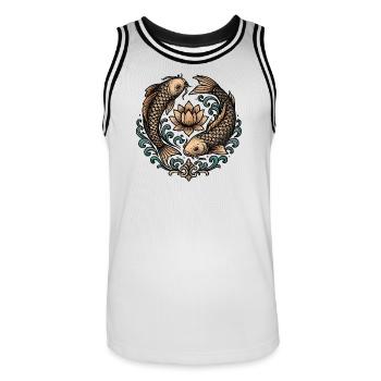Tatouage d’harmonie du cercle de koi et lotus - Maillot de basket Homme - blanc/noir - Devant - AI Model Male 185 dark (185cm)