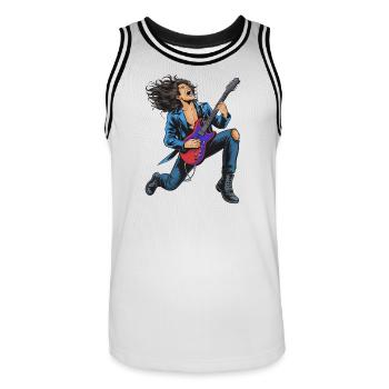 High-energy rock guitar performance - Men's Basketball Jersey - white/black - Front - AI Model Male 185 dark (185cm)
