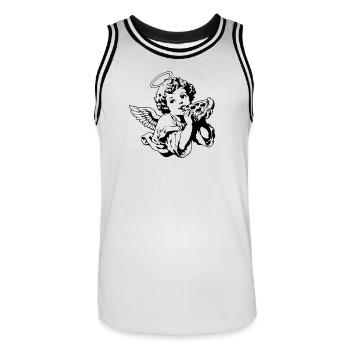 Pizza Angel – Cherub with pizza slice - Men's Basketball Jersey - white/black - Front - AI Model Male 185 dark (185cm)