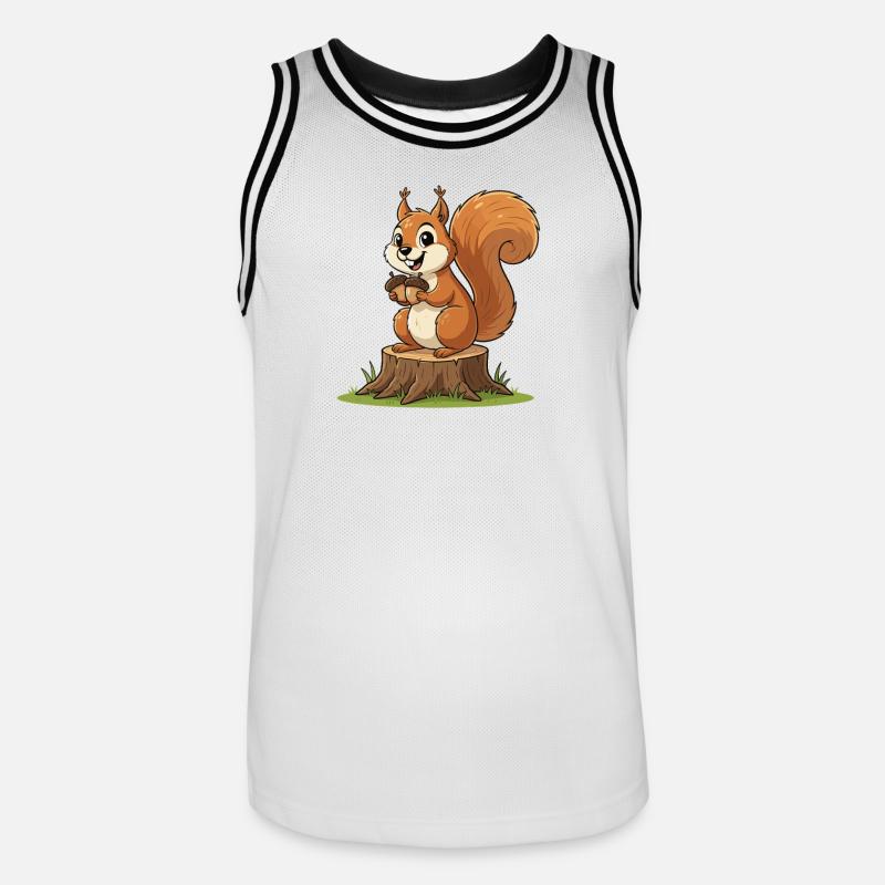 Eichhörnchen am Baumstumpf mit Eichel - Männer Basketball-Trikot - Weiß/Schwarz