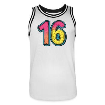 16 Zahl Bunt - Männer Basketball-Trikot - Weiß/Schwarz - Vorne - AI Model Male 185 dark (185cm)
