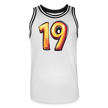 19 Number Colorful - Men's Basketball Jersey - white/black - Front - AI Model Male 185 dark (185cm)