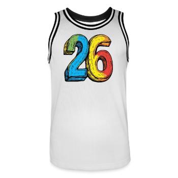 26 Number Colorful - Men's Basketball Jersey - white/black - Front - AI Model Male 185 dark (185cm)