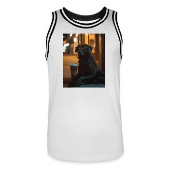 Night lounge dog with sunglasses - Men's Basketball Jersey - white/black - Front - AI Model Male 185 dark (185cm)