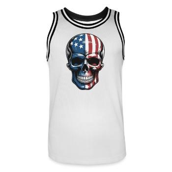 USA Totenkopf - Patriot Skull Design - Männer Basketball-Trikot - Weiß/Schwarz - Vorne - AI Model Male 185 dark (185cm)