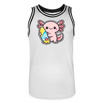 Kawaii Axolotl with Surfboard - Men's Basketball Jersey - white/black - Front - AI Model Male 185 dark (185cm)