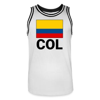 Kolumbien Fahne Trikolore mit Abkürzung COL - Männer Basketball-Trikot - Weiß/Schwarz - Vorne - AI Model Male 185 dark (185cm)