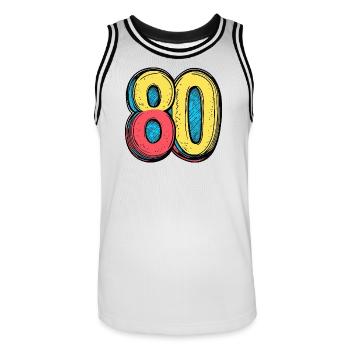 80 Zahl Bunt - Männer Basketball-Trikot - Weiß/Schwarz - Vorne - AI Model Male 185 dark (185cm)