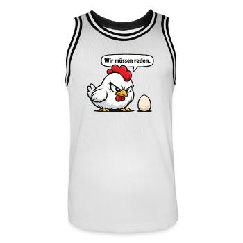 On doit parler du cadeau d’humour de poule - Maillot de basket Homme - blanc/noir - Devant - AI Model Male 185 dark (185cm)