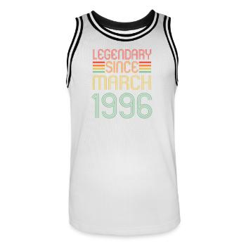 Legendary since March 1996, Retro, Geburtstag - Männer Basketball-Trikot - Weiß/Schwarz - Vorne - AI Model Male 185 dark (185cm)