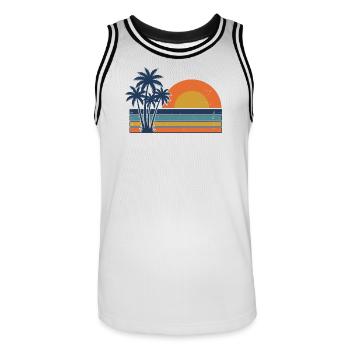Retro Sonnenuntergangs-Palmen Sommerstrand - Männer Basketball-Trikot - Weiß/Schwarz - Vorne - AI Model Male 185 dark (185cm)