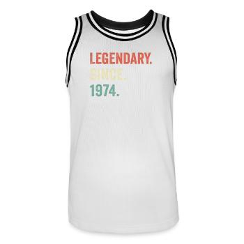 legendary since 1974 - Men's Basketball Jersey - white/black - Front - AI Model Male 185 dark (185cm)