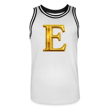 Design du monogramme Golden E - Maillot de basket Homme - blanc/noir - Devant - AI Model Male 185 dark (185cm)