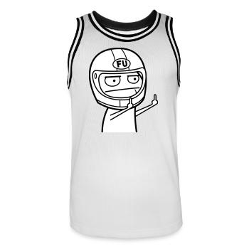 FU Meme mit Motorradhelm (Farben änderbar) - Männer Basketball-Trikot - Weiß/Schwarz - Vorne - AI Model Male 185 dark (185cm)