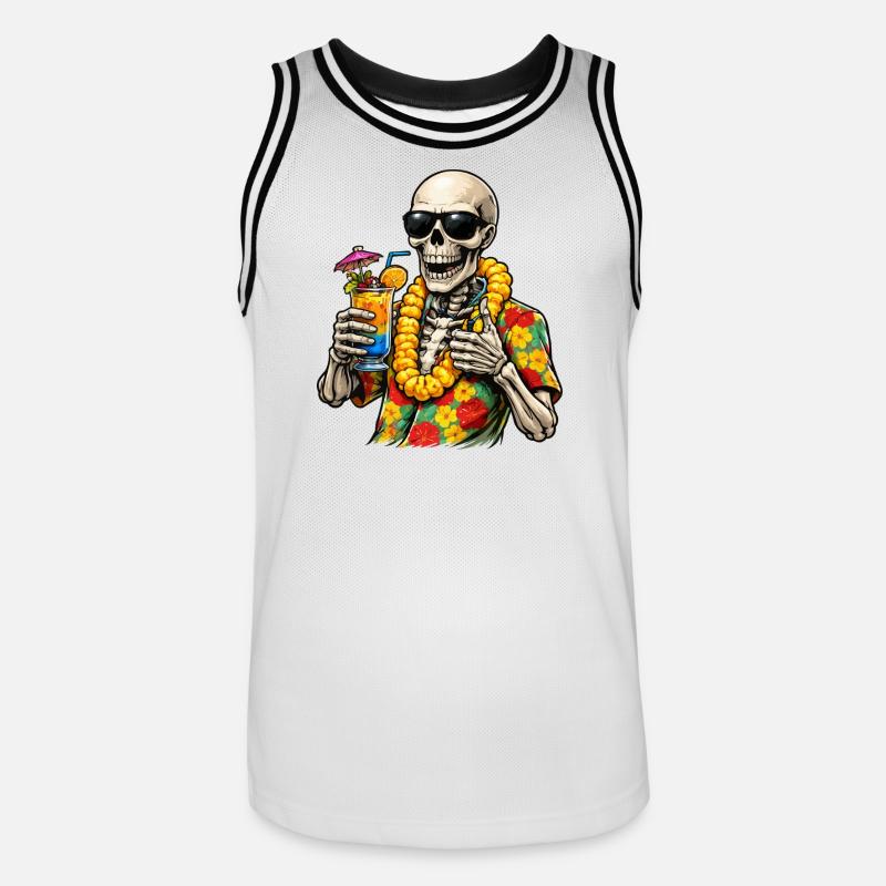 Scheletro in Hawaiian con un look con alcol - Maglia da basket per uomo - bianco/nero