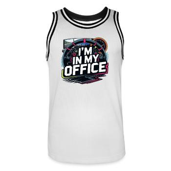Je suis dans mon bureau - Maillot de basket Homme - blanc/noir - Devant - AI Model Male 185 dark (185cm)