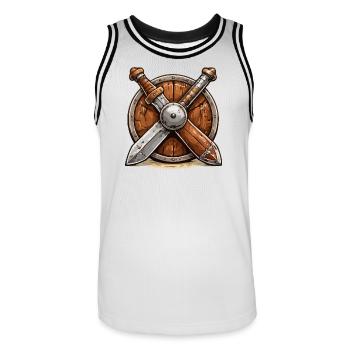Bouclier et Épées Viking - Maillot de basket Homme - blanc/noir - Devant - AI Model Male 185 dark (185cm)