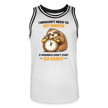 Hit Snooze So Early Sloth - Men's Basketball Jersey - white/black - Front - AI Model Male 185 dark (185cm)