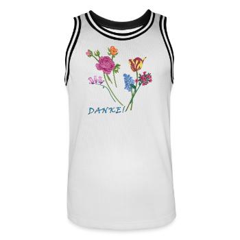 Danke mit einem Blumenstrauß  - Männer Basketball-Trikot - Weiß/Schwarz - Vorne - AI Model Male 185 dark (185cm)