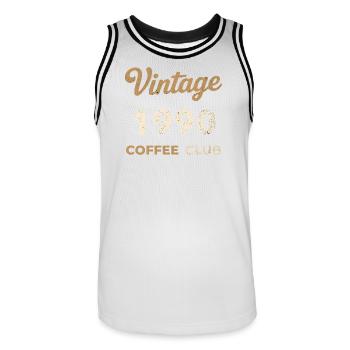 Vintage 1990 – Coffee Club Retro Geburtsjahr - Männer Basketball-Trikot - Weiß/Schwarz - Vorne - AI Model Male 185 dark (185cm)