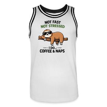 Chill Sloth Coffee & Naps - Men's Basketball Jersey - white/black - Front - AI Model Male 185 dark (185cm)